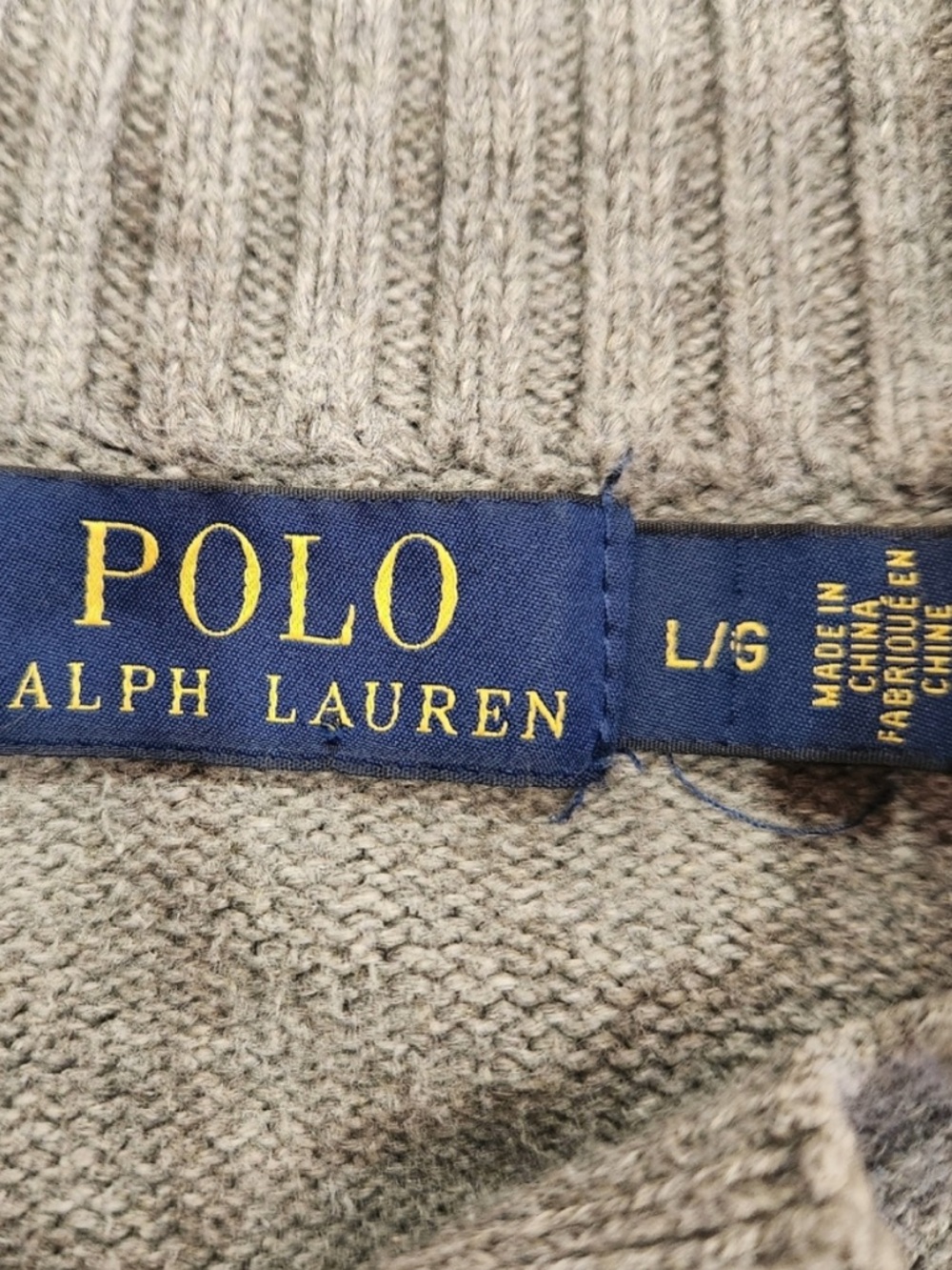 Polo Ralph Lauren Mens Gray Marled Knit Cotton Button Mock Neck Sweater Size L - Picture 5 of 9